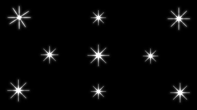 sparkling star twinkle glitter animation white cartoon doodle stars flat vector blinking effects glowing shine motion green screen background festive overlay, seamless loop. 4k