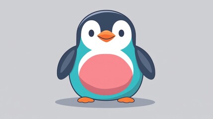 Obraz premium Cute cartoon penguin, cheerful expression, simple background, children's book illustration