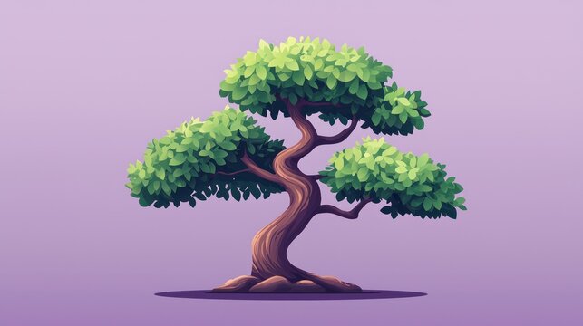 Vibrant stylized bonsai tree on a muted background for use in nature or environment design