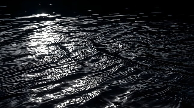 Dark water surface with light reflections creating ripples at night