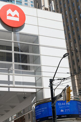 Fototapeta premium BMO corporate logo sign outside First Canadian Place at 100 King St W, northwest corner at Bay St, Toronto