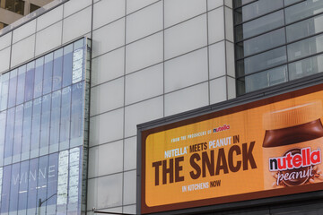 Fototapeta premium digital advertising on the exterior of Yonge Eglinton Centre, a shopping mall (for The Snack Nutella and Peanut), Toronto
