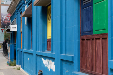 Fototapeta premium painted facade and sign at 555 Boat Noodles - Thai Mart, a Thai restaurant, located at 2 Grosvenor St, Toronto