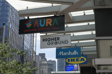 Fototapeta premium suspended ceiling signs at Aura Concourse Shopping Mall, 384 Yonge St, Toronto