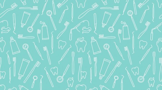Seamless pattern background featuring various hand tools in white line art style on a soft light blue solid backdrop