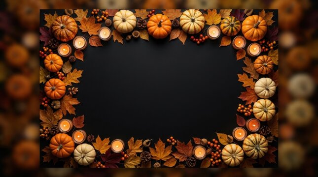 Autumn Pumpkin Frame Border on Dark Background