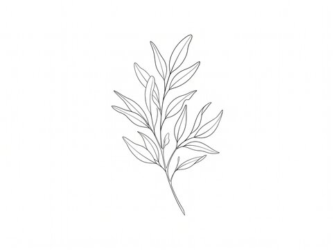 Minimalist botanical branch line art sketch on white