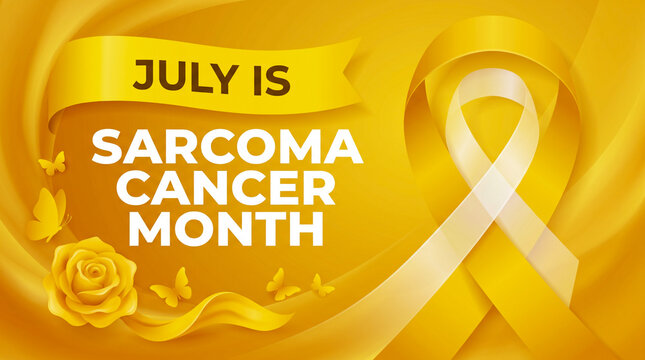 Sarcoma cancer awareness month yellow ribbon icon with text on golden background