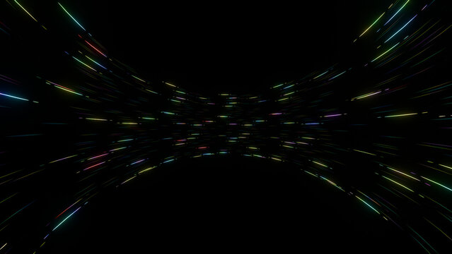 Colorful Neon Curved Light Tunnel with Futuristic Digital Motion