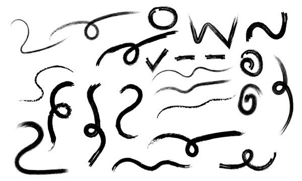 Hand drawn grunge brush curls and looping abstract swirls collection