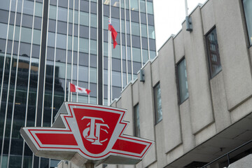 Fototapeta premium TTC Line 1 subway station pylon at Eglinton and Yonge Toronto