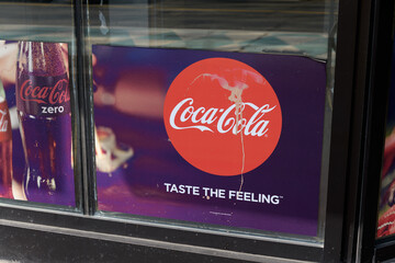 Fototapeta premium old convenience store mesh banner with Coca-Cola 