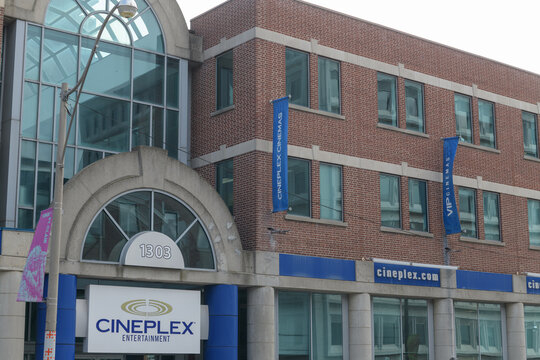 facade and signage outside Cineplex Entertainment corporate office, located at 1303 Yonge St, Toronto
