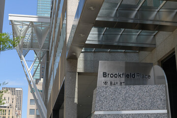 Fototapeta premium exterior building facade and sign of Brookfield Place, a corporate office, located at 181 Bay St, Toronto