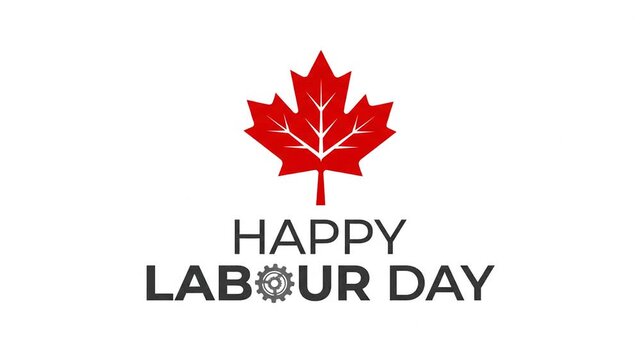 Red maple leaf and Happy Canada Day text on white background