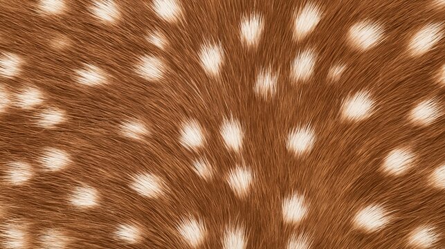 Macro photograph of fawn deer fur texture featuring white spots on caramel brown background, highlighting natural strands and woodland aesthetic