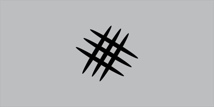 Black abstract crosshatch claw mark symbol isolated on gray background, minimal grid slash icon vector for modern logo, badge, and graphic design