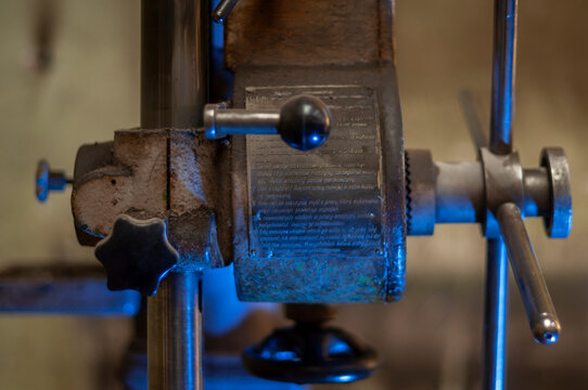 Abandoned old industrial textile research institute with laboratory chemistry glass, machinery workshop and factory hall