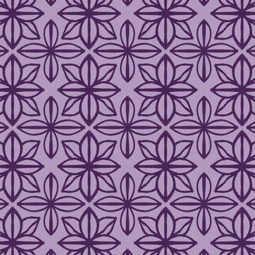 Purple lavender blooming floral line art geometric seamless pattern background