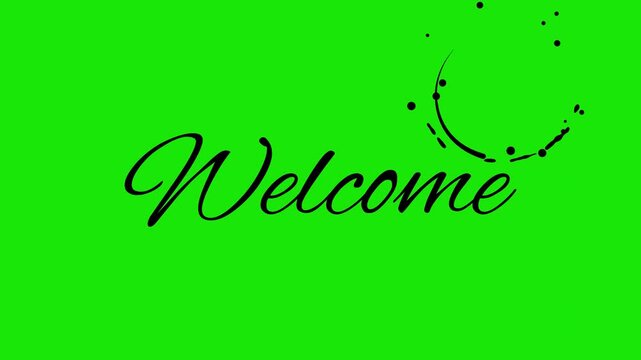 Elegant black cursive Welcome text handwriting animation on a green screen background for vfx compositing and transparent alpha channel effects