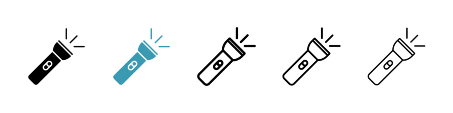 Flashlight icon flat outline in black