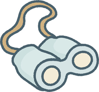 Light blue binoculars with strap vector illustration, observation and travel concept