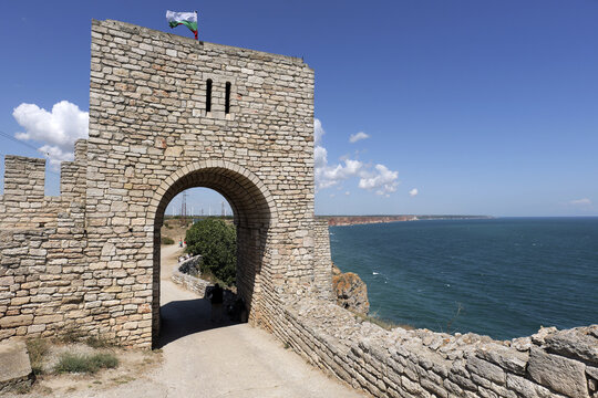 Kaliakra fortress medieval stone gateway and black sea coast