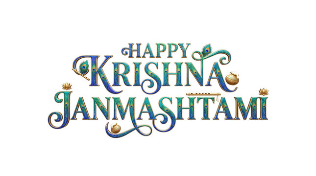 Happy krishna janmashtami typography text isolated on transparent background
