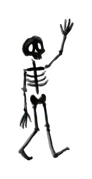 PNG Whimsical skeleton waving in minimalist ink style.