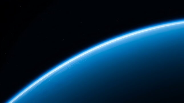Glowing blue planet horizon against the dark vacuum of outer space