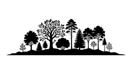 CAD tree lines, Forest trees silhouette. Black woodland landscape with coniferous and deciduous trees. Vector illustration of forest scenery for design Vector © MST