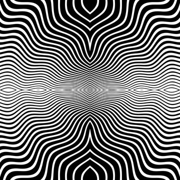 Abstract Symmetrical Wavy Lines Halftone Pattern. Black and White Textured Background. 