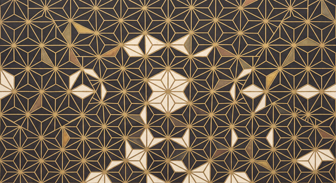 Japanese Inspired Asanoha Geometric Pattern in Charcoal and Antique Gold
