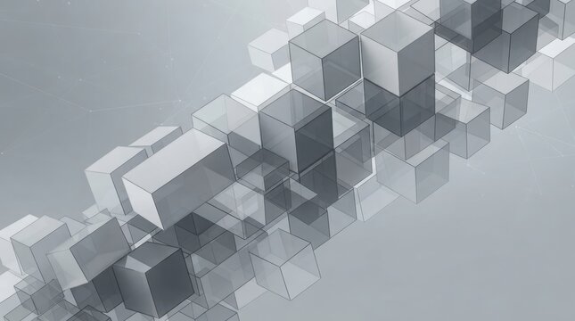 Abstract background with a tunnel of floating metallic silver cubes