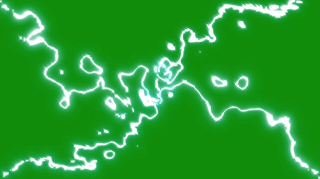 flash fx cartoon style energy explosion with hand drawn lightning bursts glowing thunder arcs and comic style shockwaves overlay seamless storm overlay animation on green background 4k