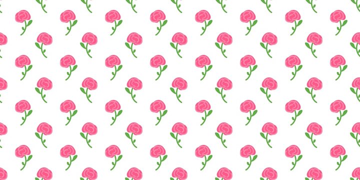 Seamless  pattern with cute stylized pink roses on a clean white background. Minimalist floral design for various uses like stationery and fabric.