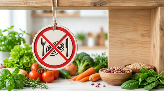 World Vegetarian Day with No Meat Symbol in a Bright Kitchen  