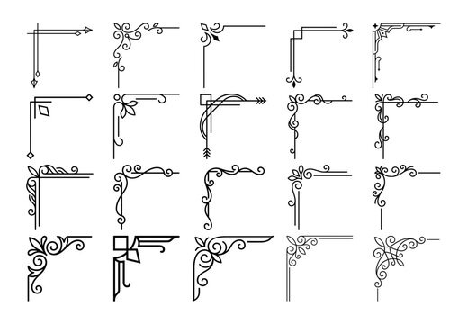 Vintage floral corner frames and scroll flourishes for elegant wedding stationary design.