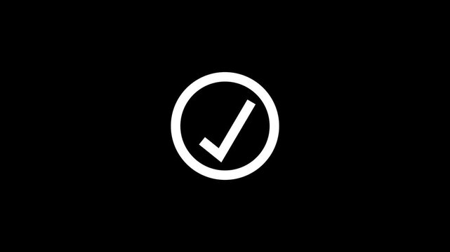Circular checkmark icon animates from down arrow on black