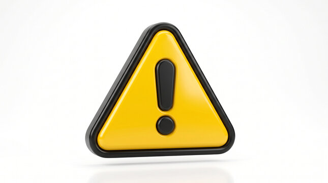 3d render yellow warning sign with exclamation mark isolated on white background