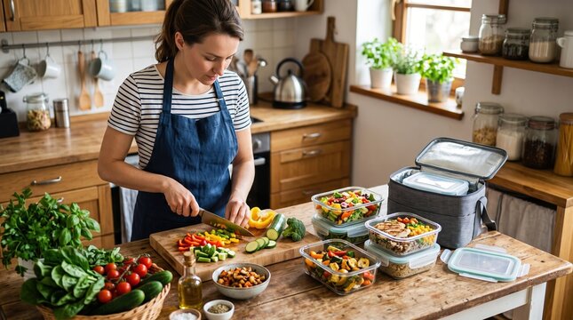Woman preparing healthy meal prep