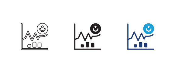 Fototapeta premium customer satisfaction analytics icon, happy feedback chart symbol, positive business growth sign, smile rating graph vector, user review report design, ui set