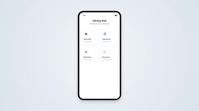 Smartphone Mockup with File Management App Dashboard Interface Showing Storage Categories