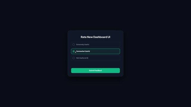 Dark Theme Feedback Survey Form Window for Dashboard UI Evaluation with Successful Submission