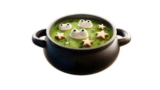 Witchs cauldron with frog eyes soup