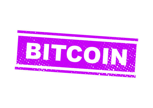 Purple bitcoin digital stamp vector badge illustration