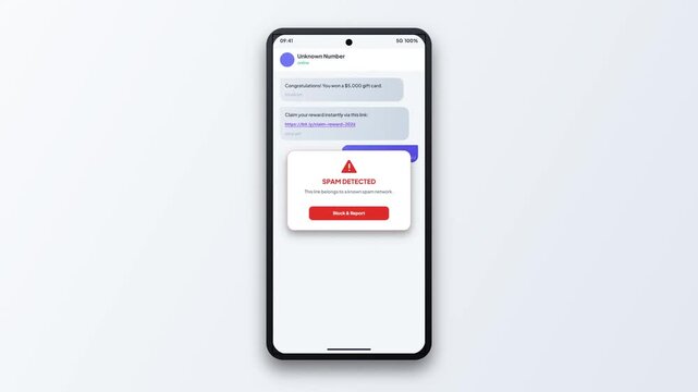 Gift Card Claim Link Spam Detection Animation, Mobile Phone Security Threat Alert UI, Cyber Fraud Warning 4K