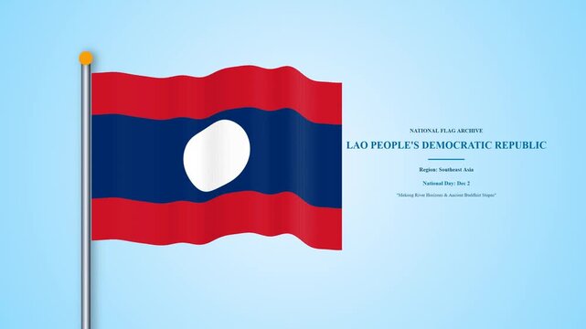 Waving Flag of Lao People Democratic Republic Circle Symbol Loop Animation for Laos National Day 4K video