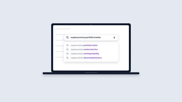 Laptop Screen Showing Search Engine Bar Typing Cryptocurrency Portfolio Tracker Graphic