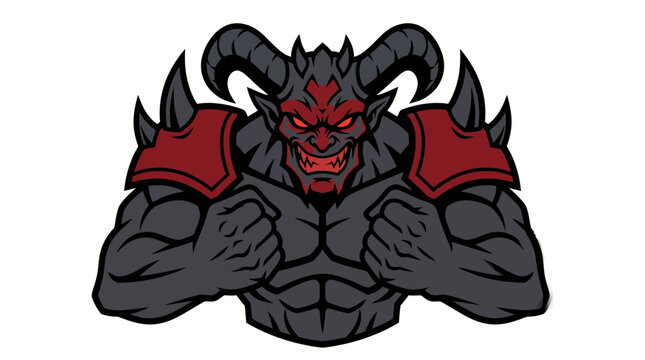 Powerful devil monster mascot with horns and armor gaming logo